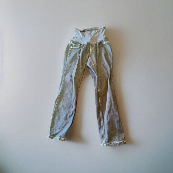 Indigo Blue Maternity Straight Jeans Full Panel Large (31x 28) Dark Blue Denim - Picture 1 of 10